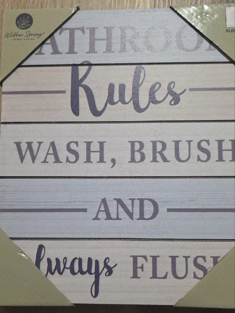 Bathroom Rules Wall Sign - Neutral Wood Plank Design